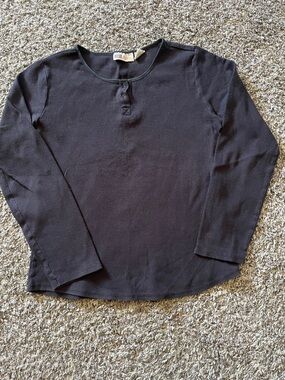 Vintage Faded Glory Black Ribbed Stretch Henley Top (M)